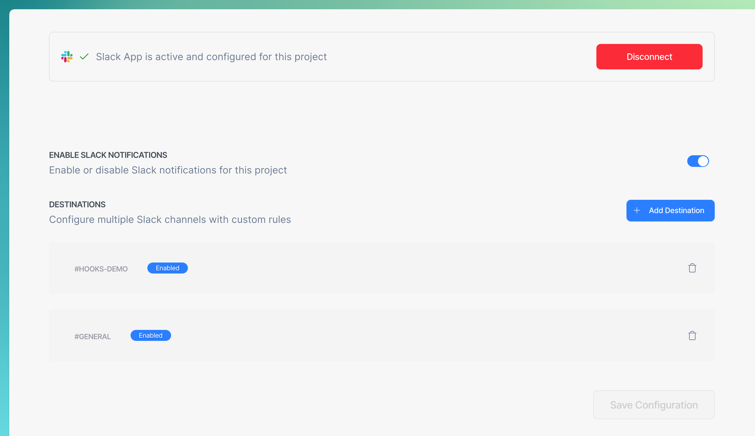 Currents Slack notification interface